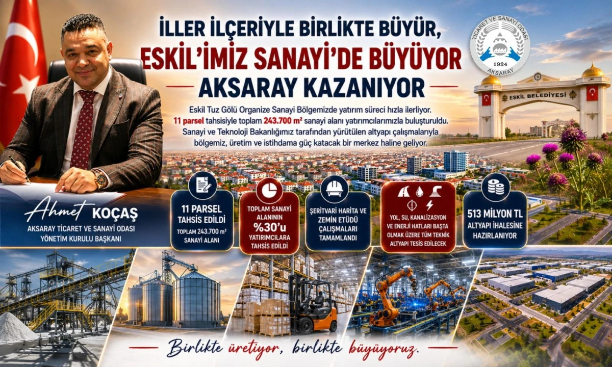 ATSO BAŞKANI KO&Ccedil;AŞ "İLLER İL&Ccedil;ERİYLE BİRLİKTE B&Uuml;Y&Uuml;R, ESKİL'İMİZ SANAYİ'DE B&Uuml;Y&Uuml;YOR AKSARAY KAZANIYOR"