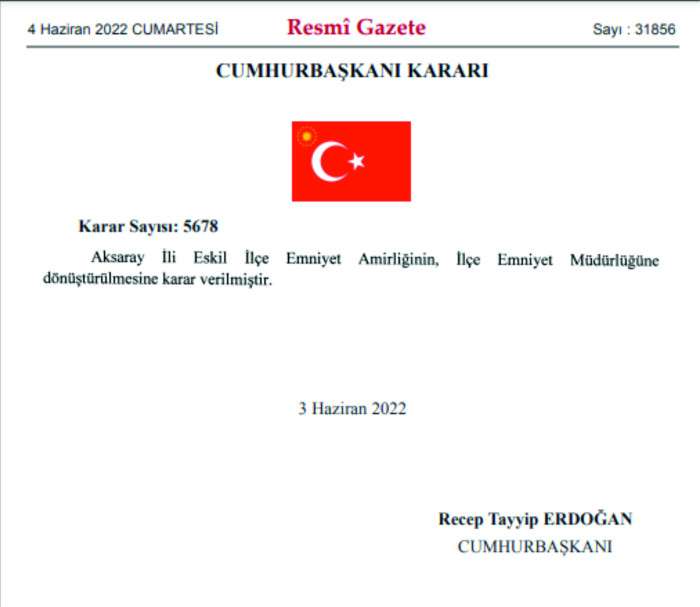 Karar Resmi Gazetede Yayınlandı